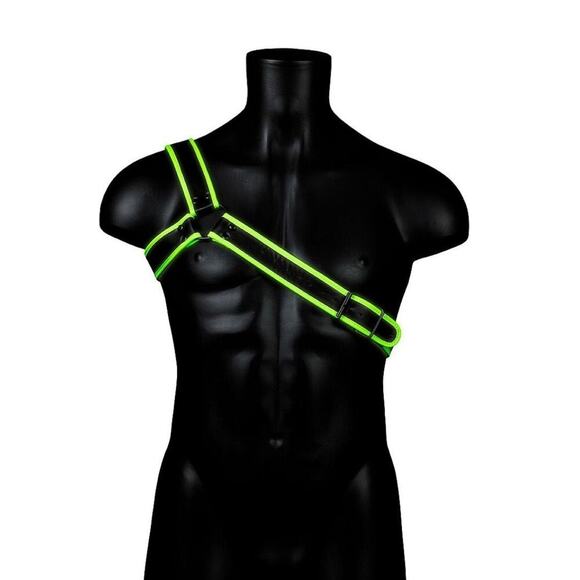 🦋B2G1🦋OUCH! Glow In The Dark NEON GREEN Bonded Leather Gladiator Harness | S/M | - Picture 1 of 6